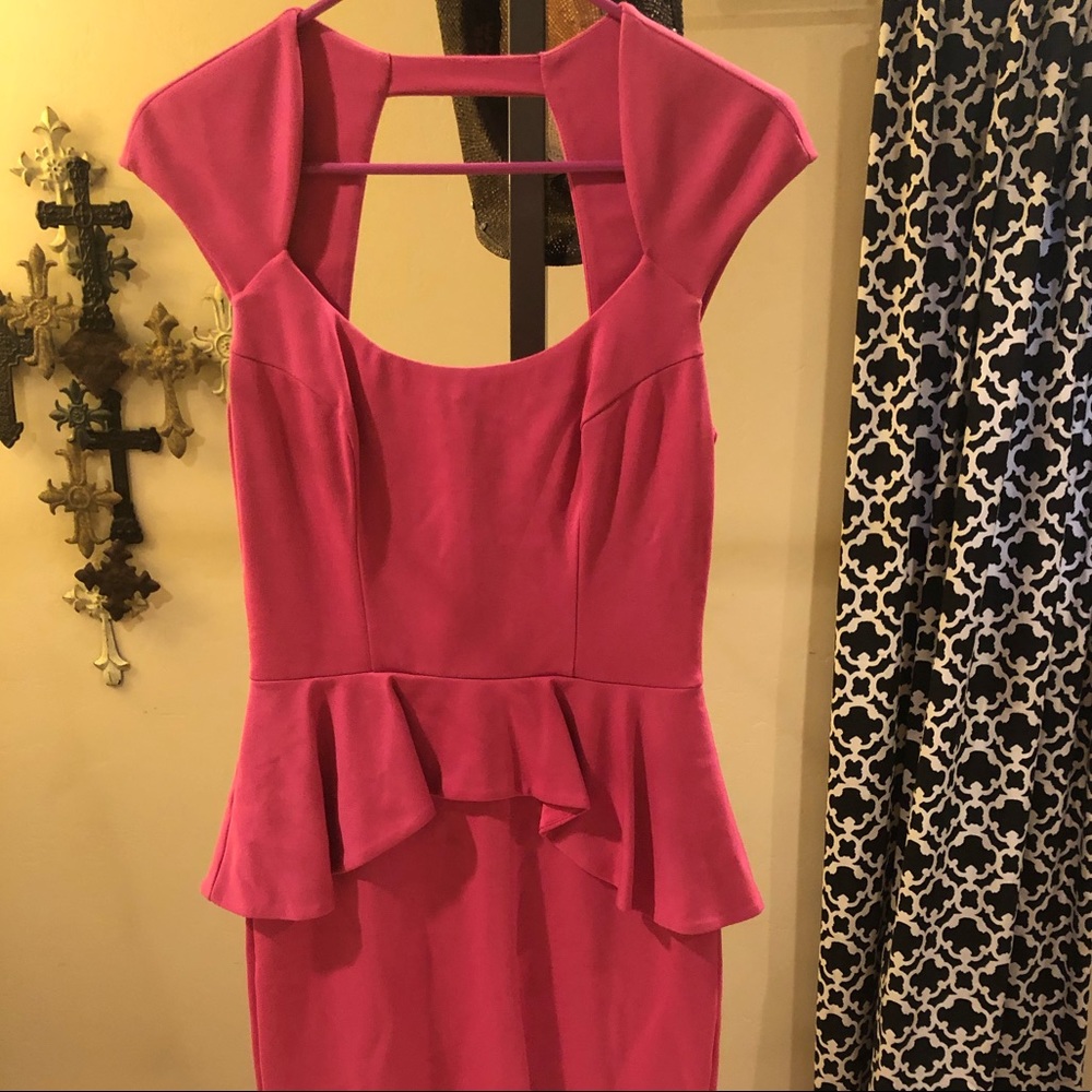 Bebe Pink Form  Fitting Peplum Dress
